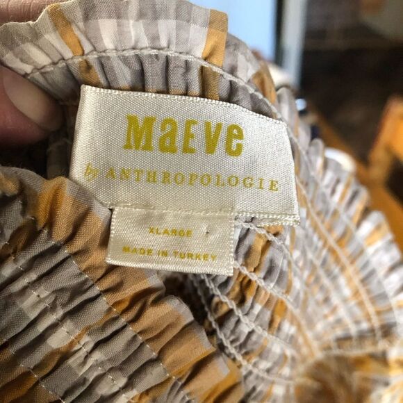 Anthropologie Maeve Yellow Plaid Square Neck Smocked Balloon Sleeve Top - XL - Picture 10 of 11